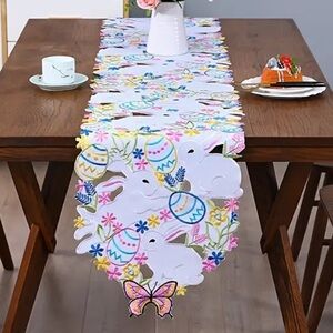 New Spring Easter Rabbit Butterfly Embroidery Table runner Table 13x60